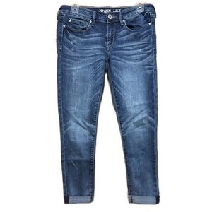 Womens Levi’s Denizen Size7 Distressed Low-Rise Boyfriend Cuffed Crop Blue Jeans